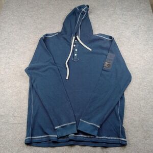 ZIMEGO Hoodie Mens XL Blue Thermal Waffle Henley Knit Pullover Shirt ZGLS616TMH